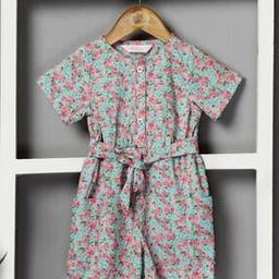 Girls Floral Print Regular Fit Playsuit-image-3