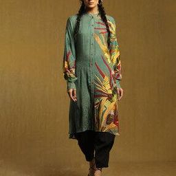 Leaf Print Button-Down Straight Kurta-image-48