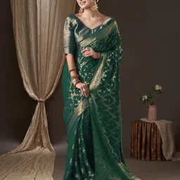 Women Floral Woven Georgette Saree-image-96