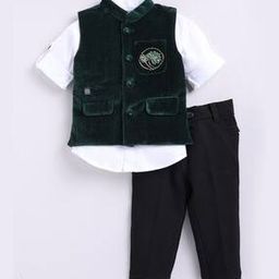 Boys Suede Velvet Lotus Nehru Jacket Party Wear Set-image-5