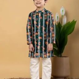 Boys Floral Print Kurta Pyjamas Set-image-27
