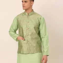 Embellished Woven Design Nehru Jacket-25