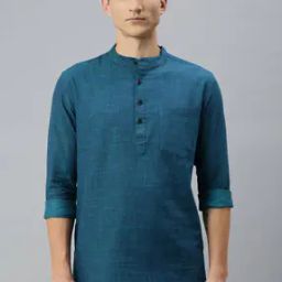 Men Regular Fit Short Kurta with Patch Pocket-3