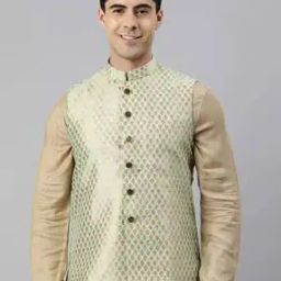 Floral Woven Nehru Jacket with mandarin Collar-image-48