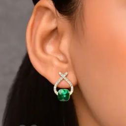Women Gold-Plated Emerald Mirage Stud Earrings-image-23