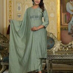 Thread Embroidered Straight Kurta with Pants & Dupatta-image-72