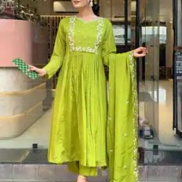 Women Embroidered Flared Kurta Set-image-48