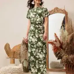 Women Floral Print Sheath Dress with Side-Slit-image-50