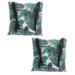 Set of 2 Leaf Print Chair Pads with Strings 16" x 16"-37