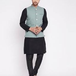 Textured Nehru Jacket with Patch Pockets-17