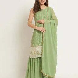 Embroidered Straight Kurta & Sharara Set-image-1