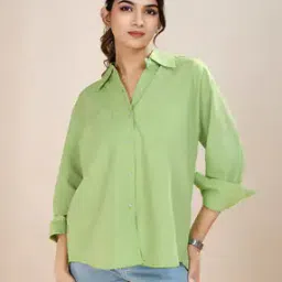 Women Relaxed Fit Shirt with Spread Collar-image-14