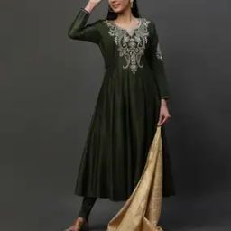 Women Regular Fit Anarkali Kurta Set & Dupatta with Embroidery-image-4
