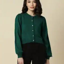 Women Ribbed Round-Neck Cardigan-image-20