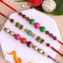 Set of 3 Beaded & Pearl Tie-Up Rakhi-image-57