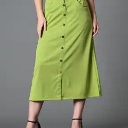 Women A-Line Skirt with Button Closure-picture-3