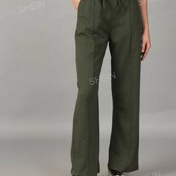 Shein Casual Full Length High Rise Track Pants with Double Side Pockets-image-41