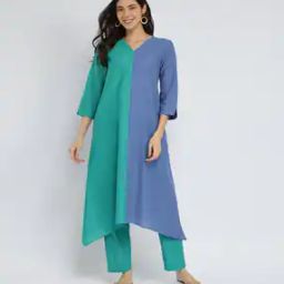 Women Colour-Block A-Line Kurta & Pants Set-picture-34