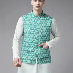 Printed Nehru Jacket with Welt Pockets-27