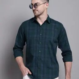 Checked Shirt with Spread Collar-image-9