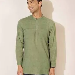 FabBasics Cotton Mandarin-Collar Short Kurta-image-3