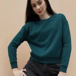 Women Regular Fit Sweatshirt with Cuffed Sleeves-image-72