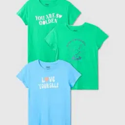max Pack of 3 Girls Typographic Print Round-Neck T-Shirt-picture-33