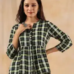 Checked Peplum Shirt-30