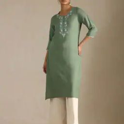 Womenb Round Neck Embroidery Kurta-image-25