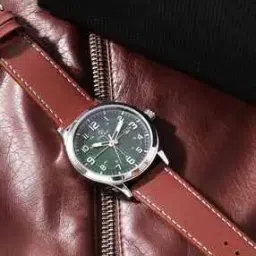 Green Dial Analogue Fashion Watch with Date Function And Leather Strap For Men-image-11