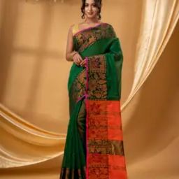 Pushpomala Silk Handloom Cotton Saree with Blouse Piece-image-29