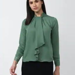 Neck Tie-Up Top with Cuffed Sleeves-image-31