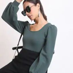 Round-Neck Lantern Sleeve Top-20