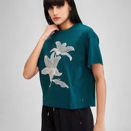 spykar Women Floral Print Oversized Fit Crew-Neck T-Shirt-picture-22
