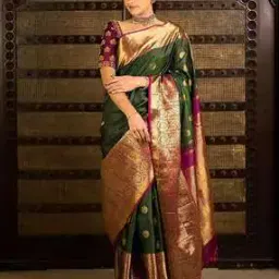 Women Woven Banarasi Silk Designer Kanjivaram Saree with Blouse Piece  -image-4