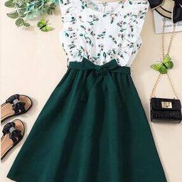 Girls Floral Print Fit & Flare Dress-image-67