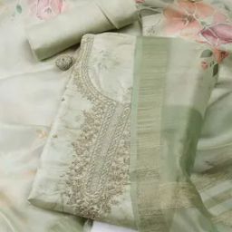 Women Tissue Embroidery Unstitched Dress Material-image-35