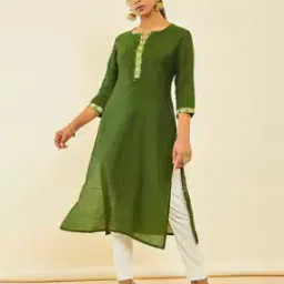 Round-Neck Straight Kurta with Sequins-image-19