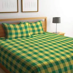Checked Handwoven Cotton Bedcover with 2 Pillow Covers-image-16
