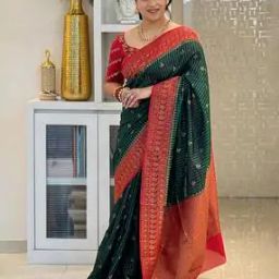 Women Banarasi Silk Saree With Blouse Piece -image-4