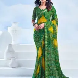 Women Bandhani Print Saree with Contrast Border-picture-5