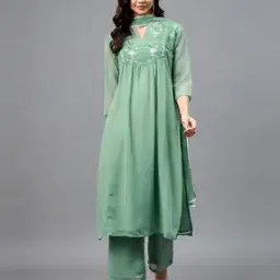 Embroidered Neckline A-Line Kurta Suit Set-image-17