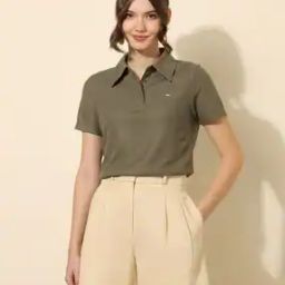 Women Regular Fit Polo T-Shirt with Short Sleeves-image-72