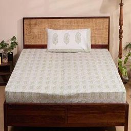  Paisley Hand Block Cotton Printed Bed Sheet with Pillow Cover-48