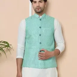 Men Regular Fit Nehru Jacket with Welt Pockets-image-94