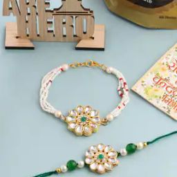 Set of 2 Kundan-Studded Handcrafted Bhaiya Bhabhi Rakhis with Roli Chawal -image-52