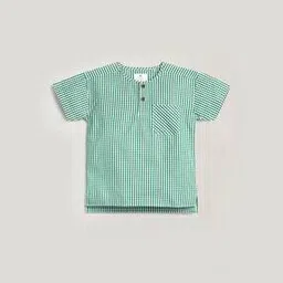 cherry crumble by nitt hyman Checked Henley-Neck High-Low Shirt with Patch Pocket-picture-24