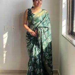 Women Geometric Print Saree with Zari Border-image-2