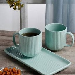 arrabi Set of 2 Striped Ceramic Mugs with Tray-picture-31