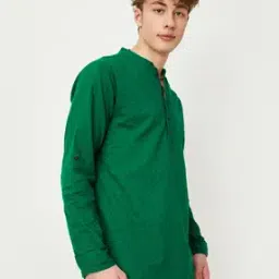 Checked Short Kurta with Mandarin Collar-4